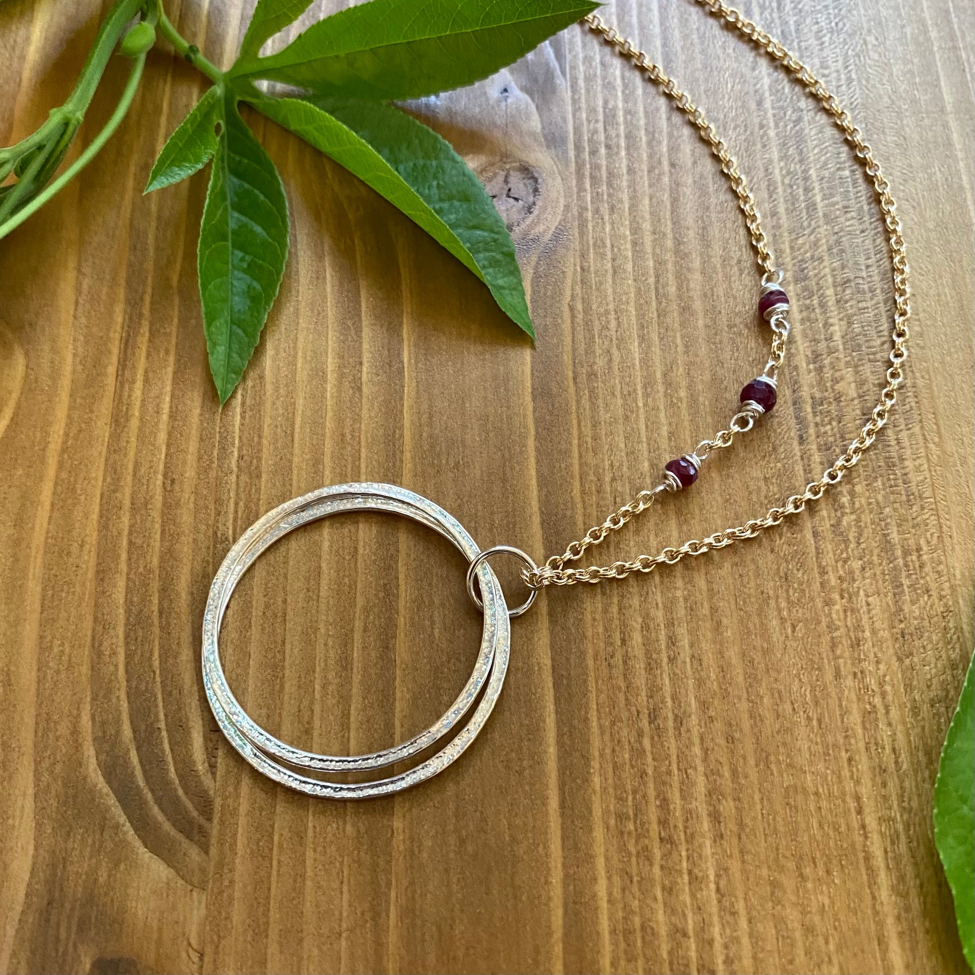 Large mixed metal gold & Silver 20th Birthday Necklace Gift for Woman Turning Twenty with 2 rings for 2 decades layered silver circles pendant