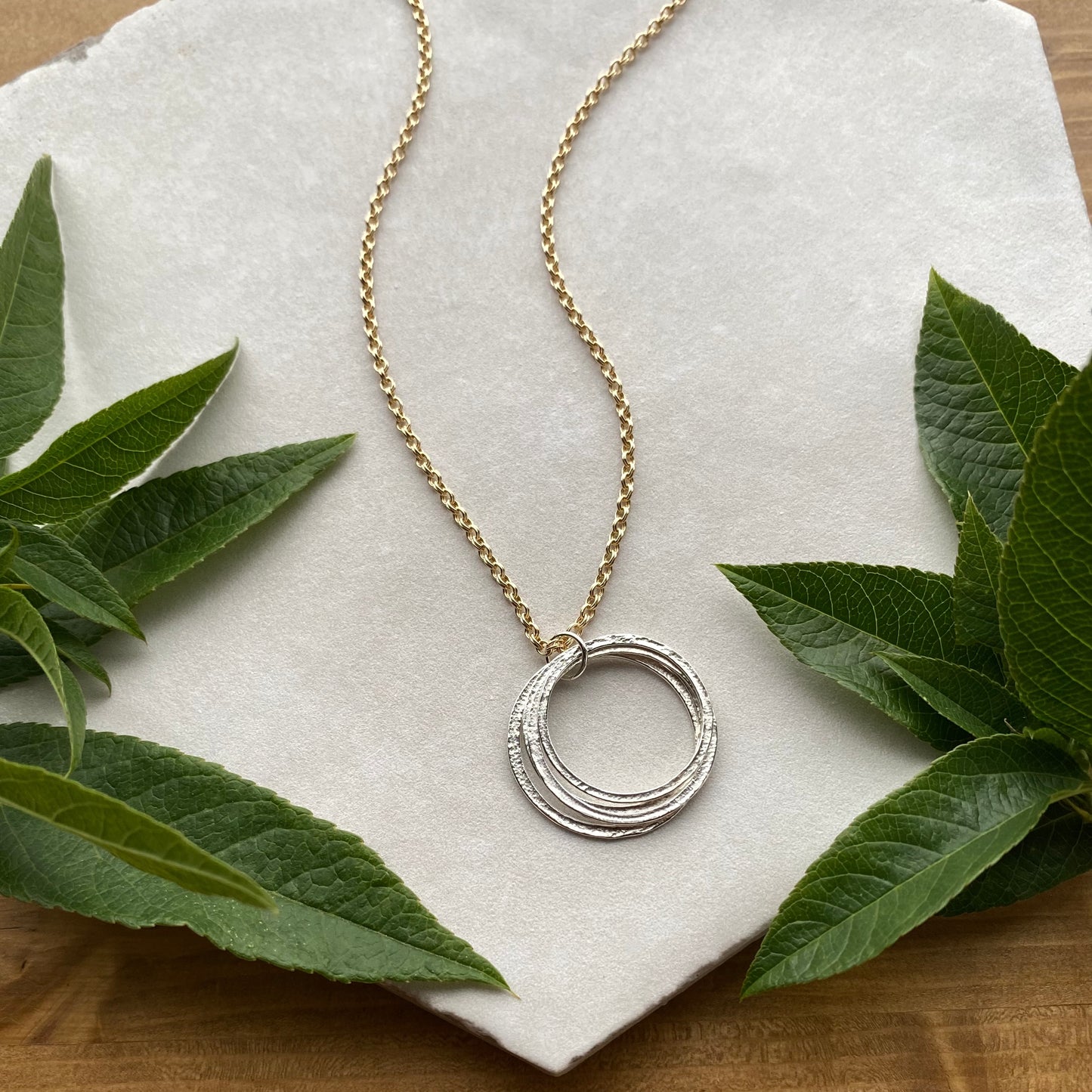 Mixed Metal 40th Birthday Necklace with 4 rings for 4 decades