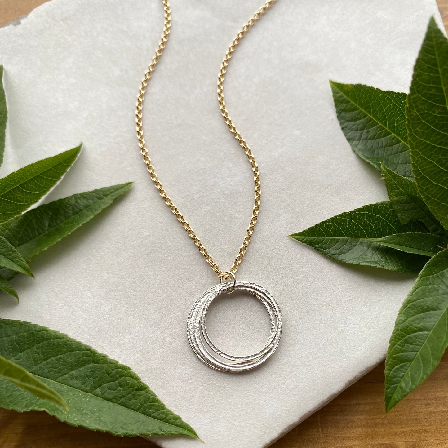 Silver & Gold 40th Birthday Necklace Gift for Woman Turning Forty with 4 rings for 4 decades 