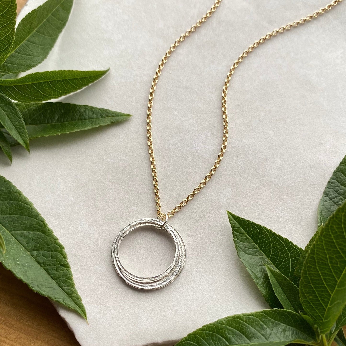 Silver & Gold 40th Birthday Necklace Gift for Woman Turning Forty with 4 rings for 4 decades with birthstones