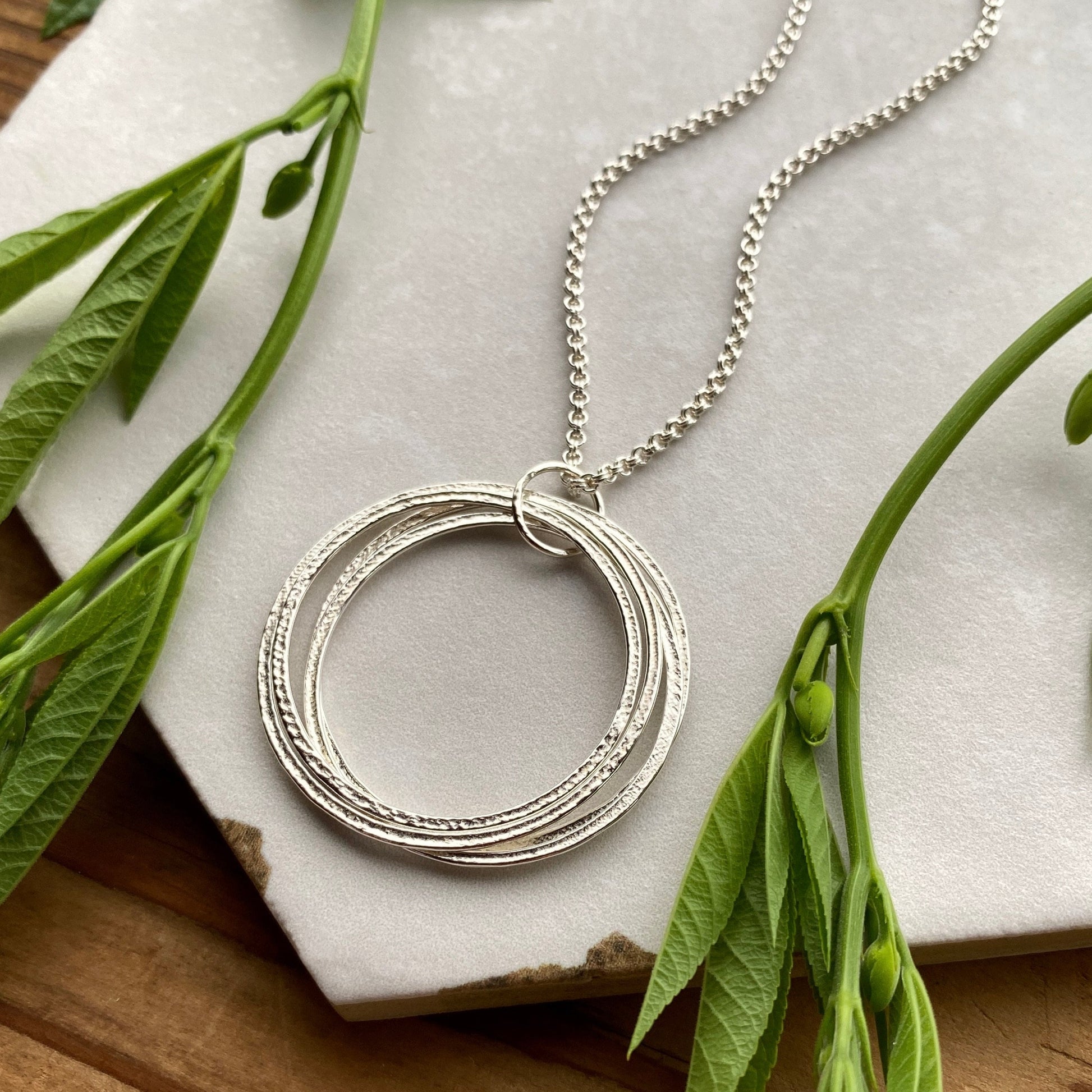 Sterling Silver 40th Birthday Necklace Gift for Woman Turning Forty with 4 rings for 4 decades with birthstones