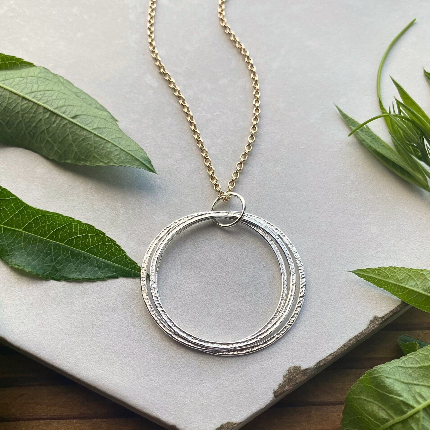 30th Birthday Necklace - Handcrafted Sterling Silver Large 3 Circle Pendant on 14K Gold Fill Chain