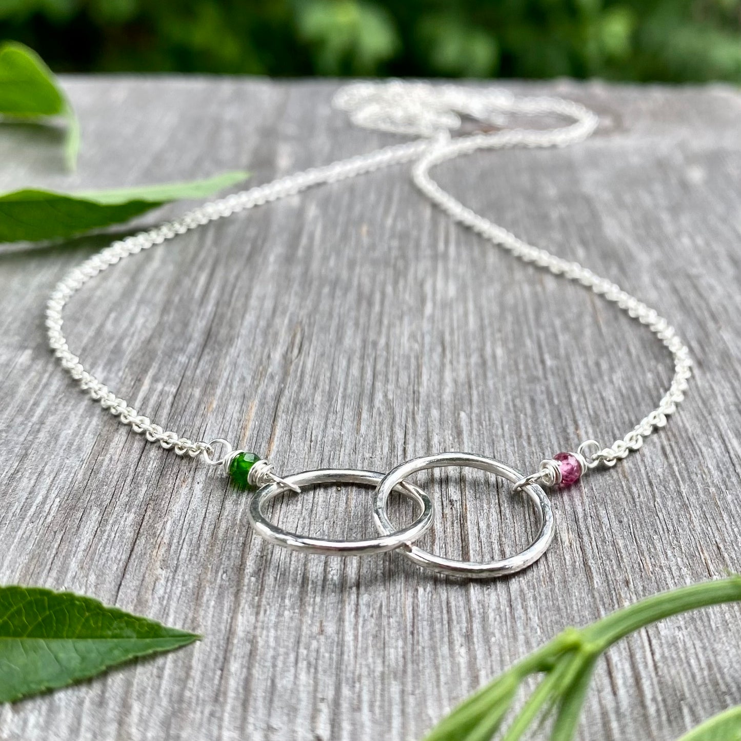 connected circles intertwined rings birthstone necklace sterling silver