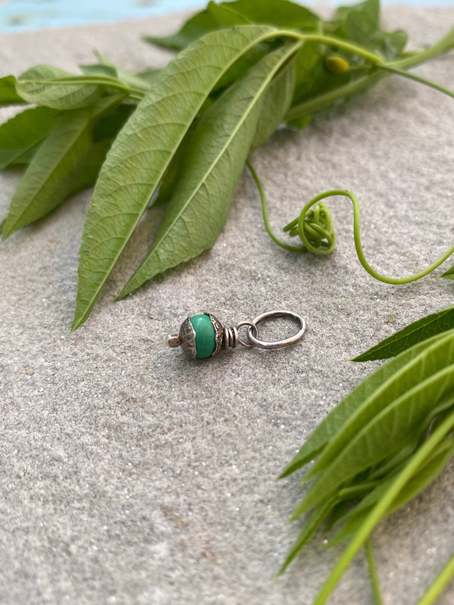 green turquoise tiny round sterling silver pendant