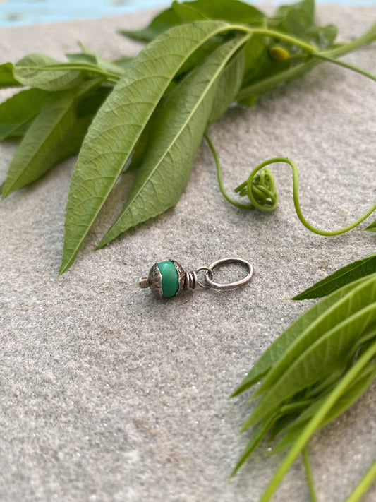 green turquoise tiny round sterling silver pendant