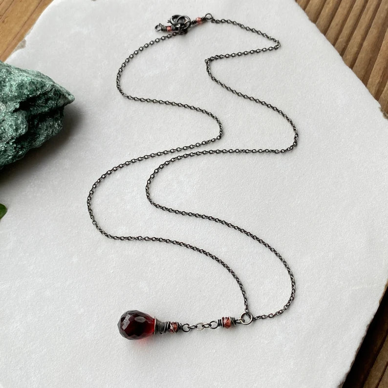 Garnet Teardrop Necklace