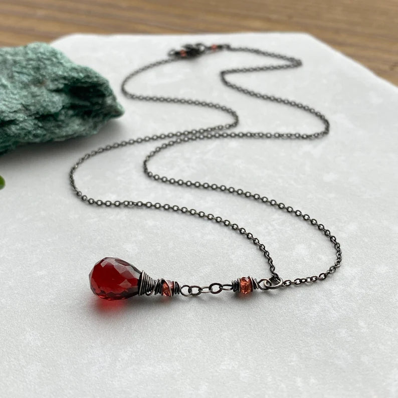 Garnet Teardrop Necklace