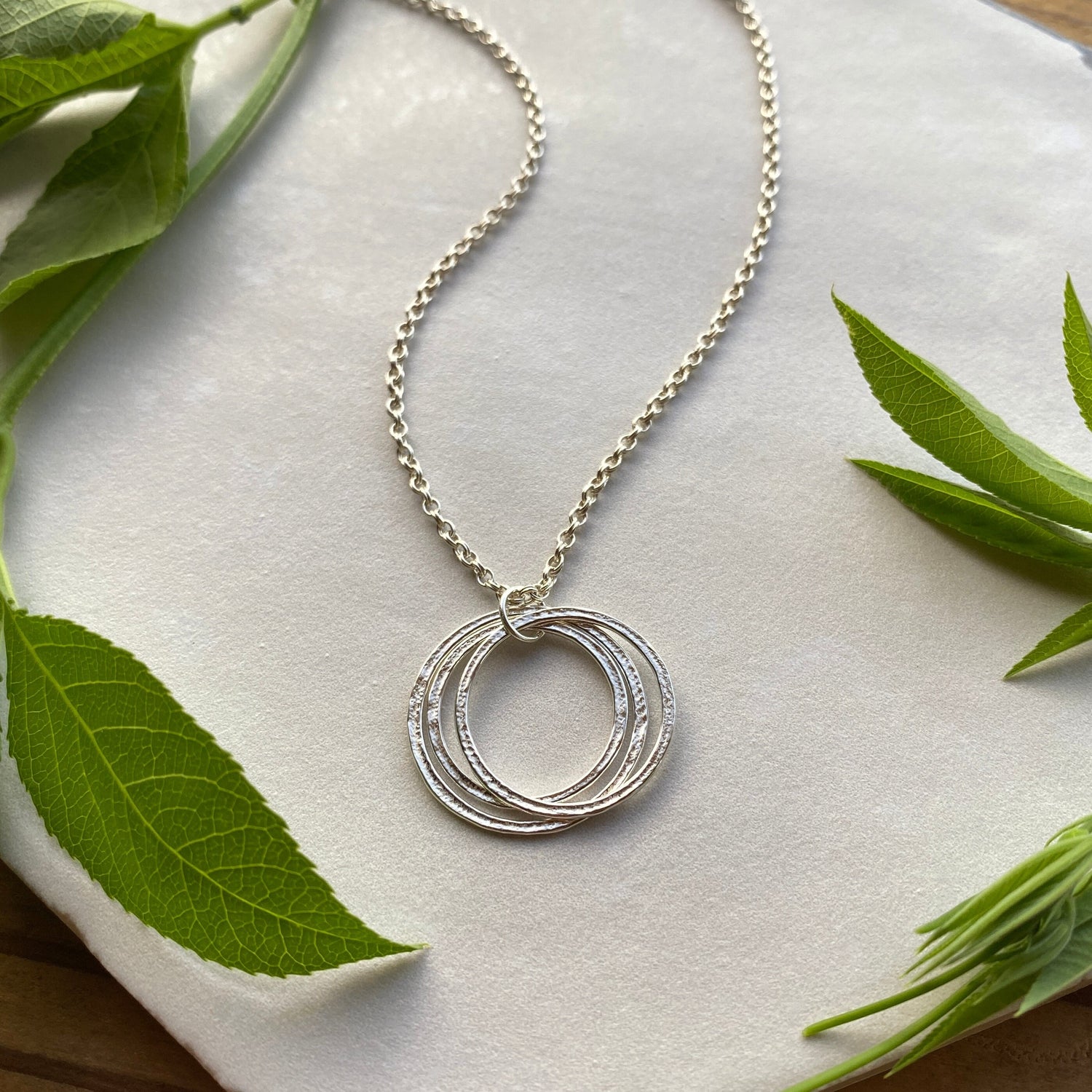 30th Milestone Birthday Necklace, Mid Size Sterling Silver 3 Rings for 3 Decades, Perfectly Imperfect Sparkly Circles Pendant