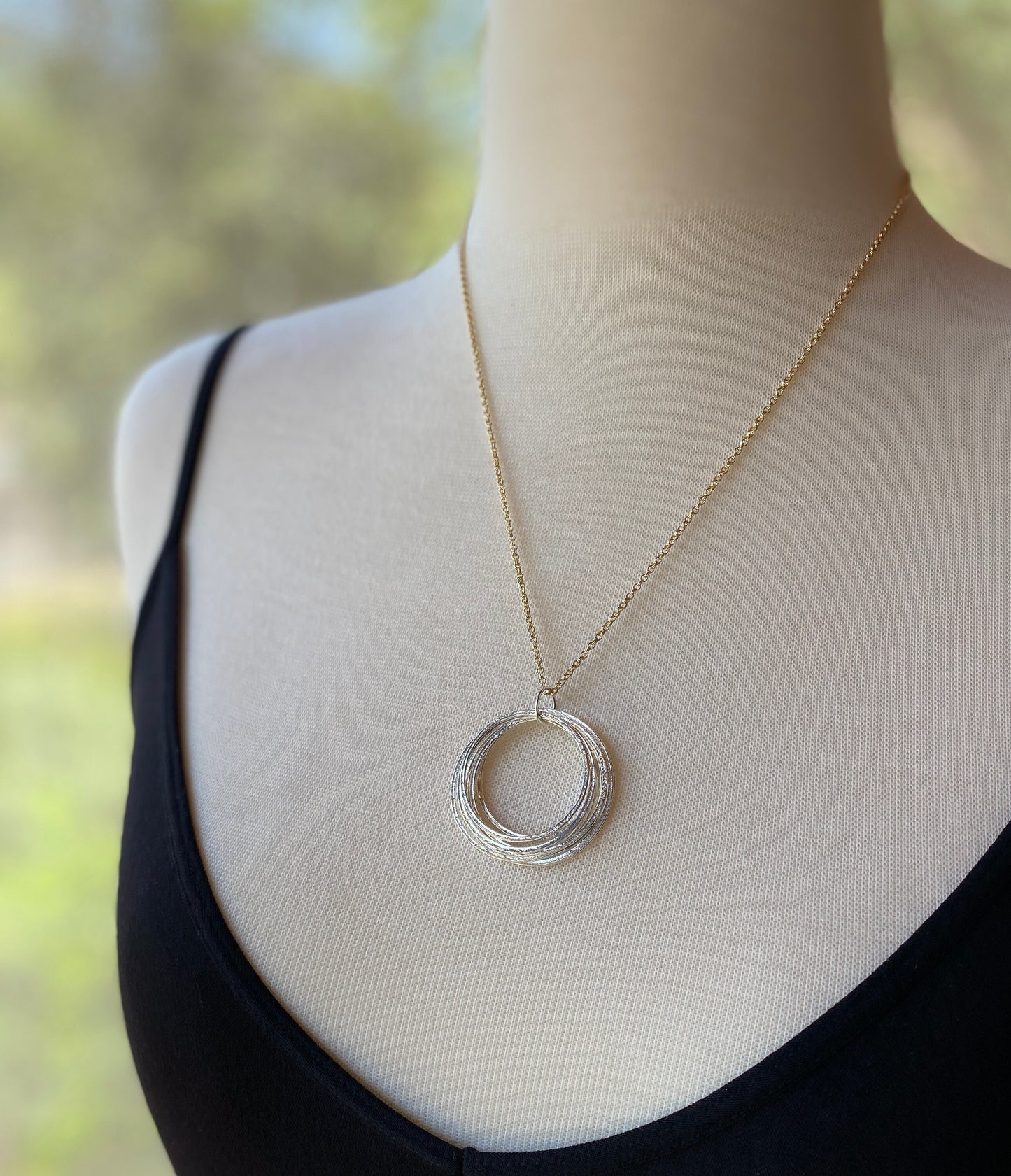 8 Circle 80th Birthday Mixed Metal Milestone Necklace, Handcrafted Bold Sparkly Circles Perfectly Imperfect Pendant on 14K Gold Filled Chain