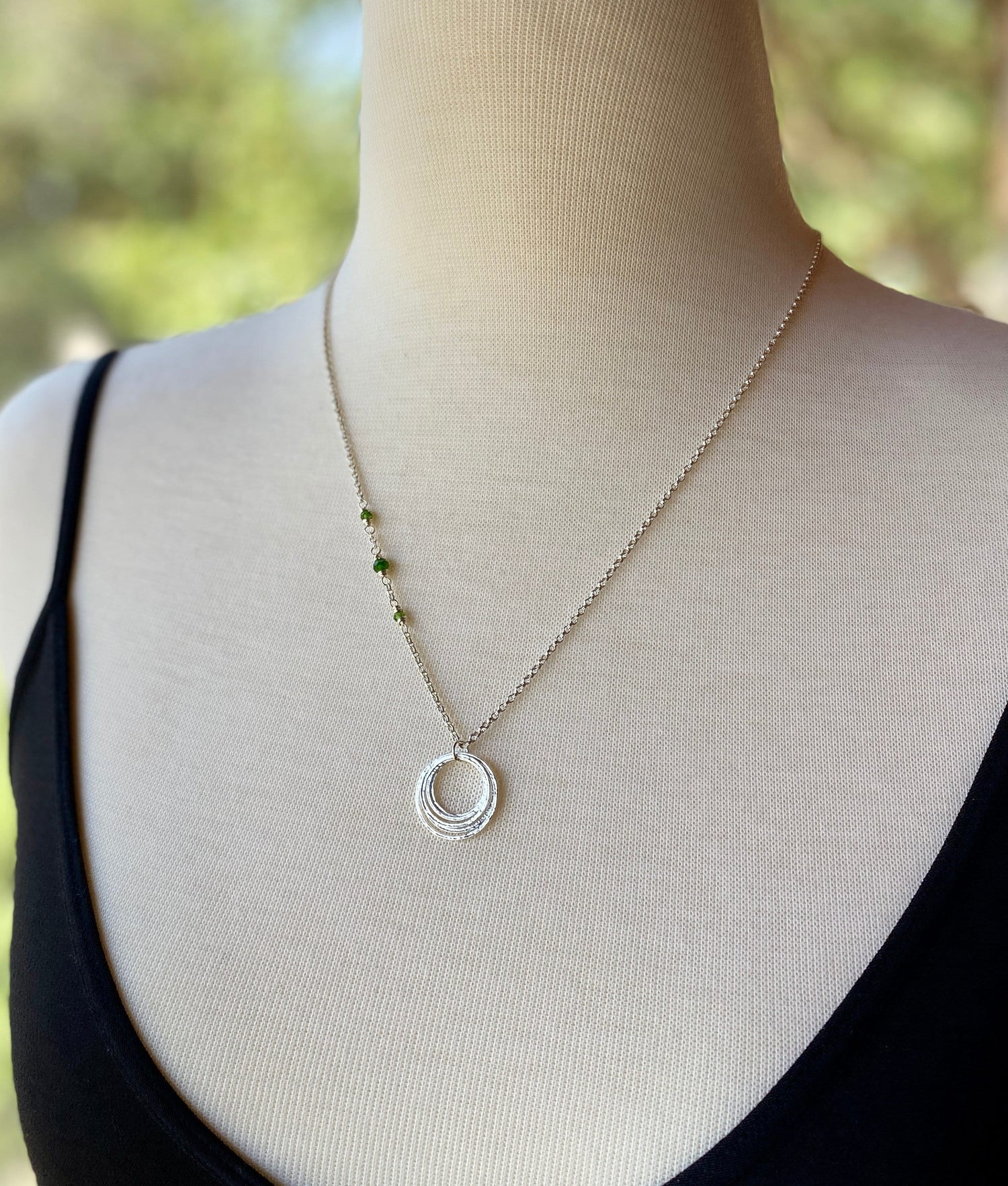 50th Birthday Birthstone Minimalist Necklace, Handcrafted Sterling Silver Five Circle Pendant, 5 Rings for 5 Decades, 50th Birthday