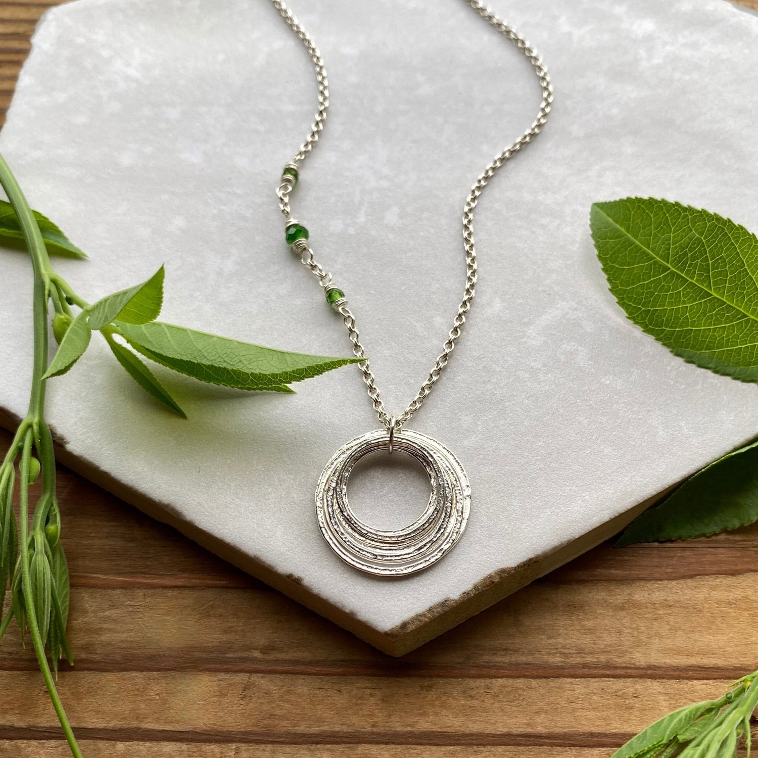 80th Birthday Minimalist Birthstone Necklace, Handcrafted Sterling Silver Seven Circle Pendant, 8 Rings for 8 Decades, 80th Birthday Gift