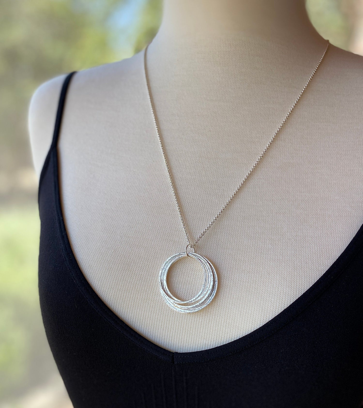 7 Circle 70th Birthday Milestone Necklace, Bold Sterling Silver Handcrafted Sparkly Circles Pendant, 7 Rings for 7 Decades, Large Circles