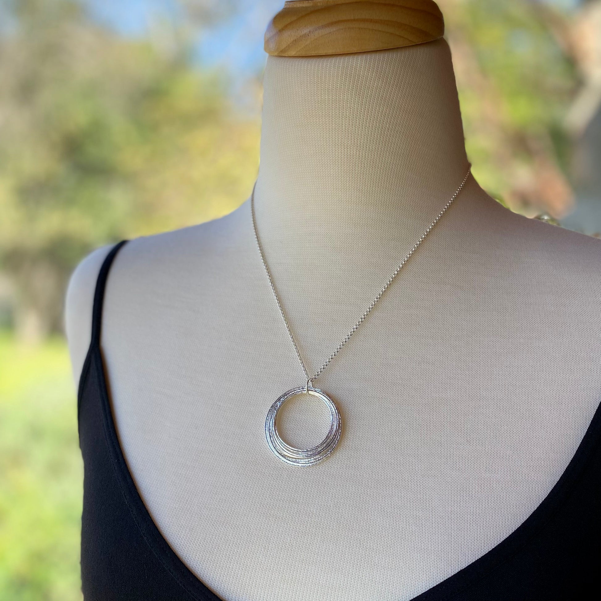 9 Circle 90th Birthday Milestone Necklace, Bold Sterling Silver Handcrafted Sparkly Circles Pendant, 9 Rings for 9 Decades, Large Circles