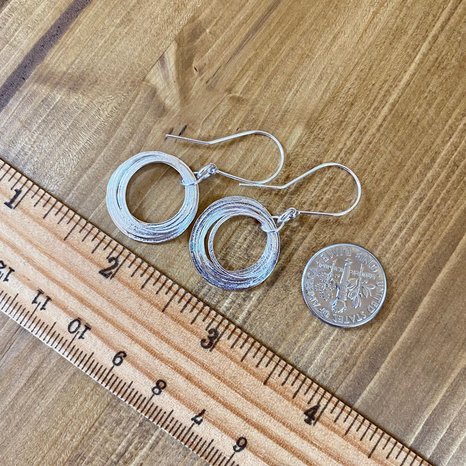 70th Birthday Earrings, Sterling Silver 7 Circles Small Hoops, Sparkly Textured Flat 7 Rings for 7 Decades, Elegant Birthday Gift for Her