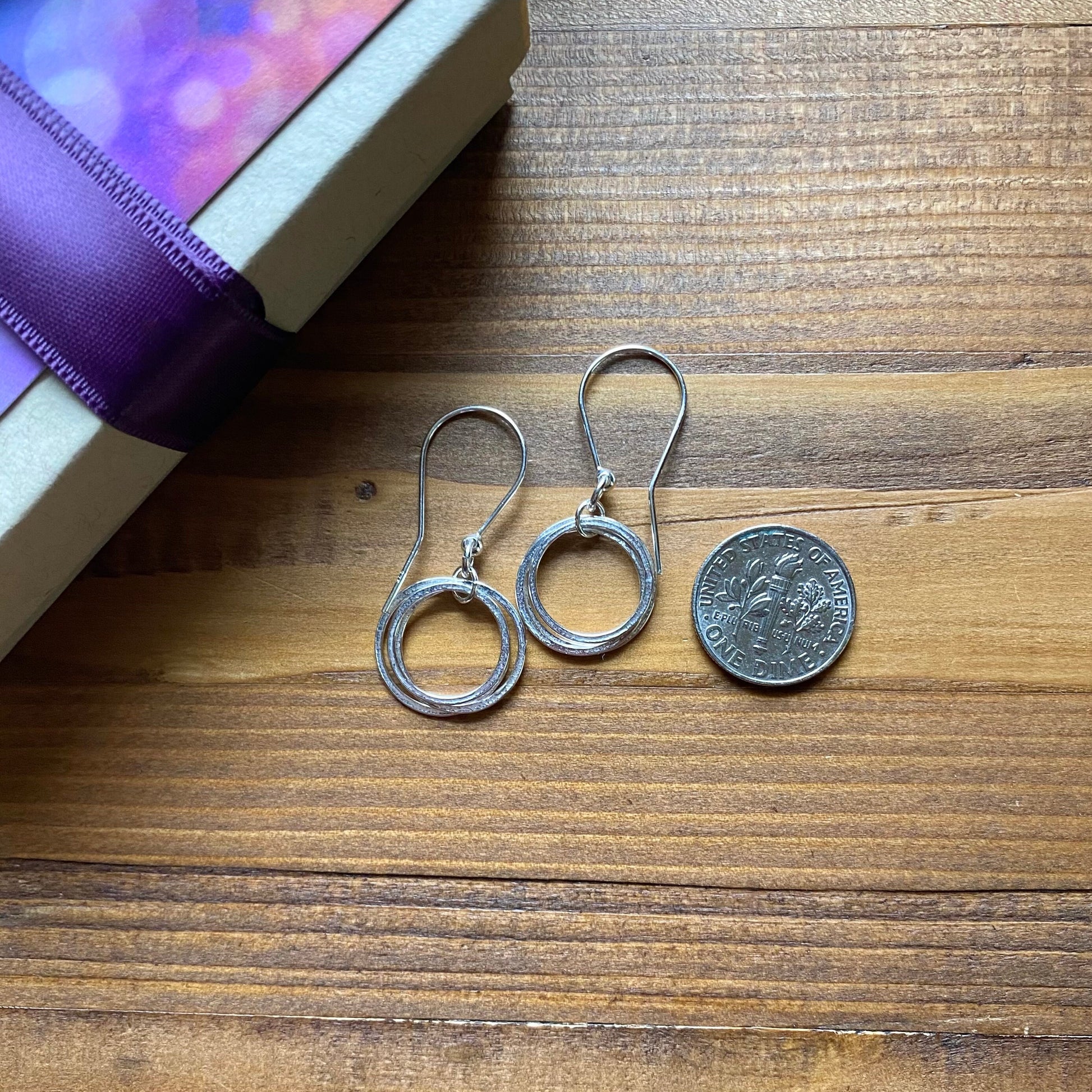 30th Birthday Earrings, Sterling Silver 3 Circles Small Hoops, Sparkly Textured Flat 3 Rings for 3 Decades, Elegant Birthday Gift for Her