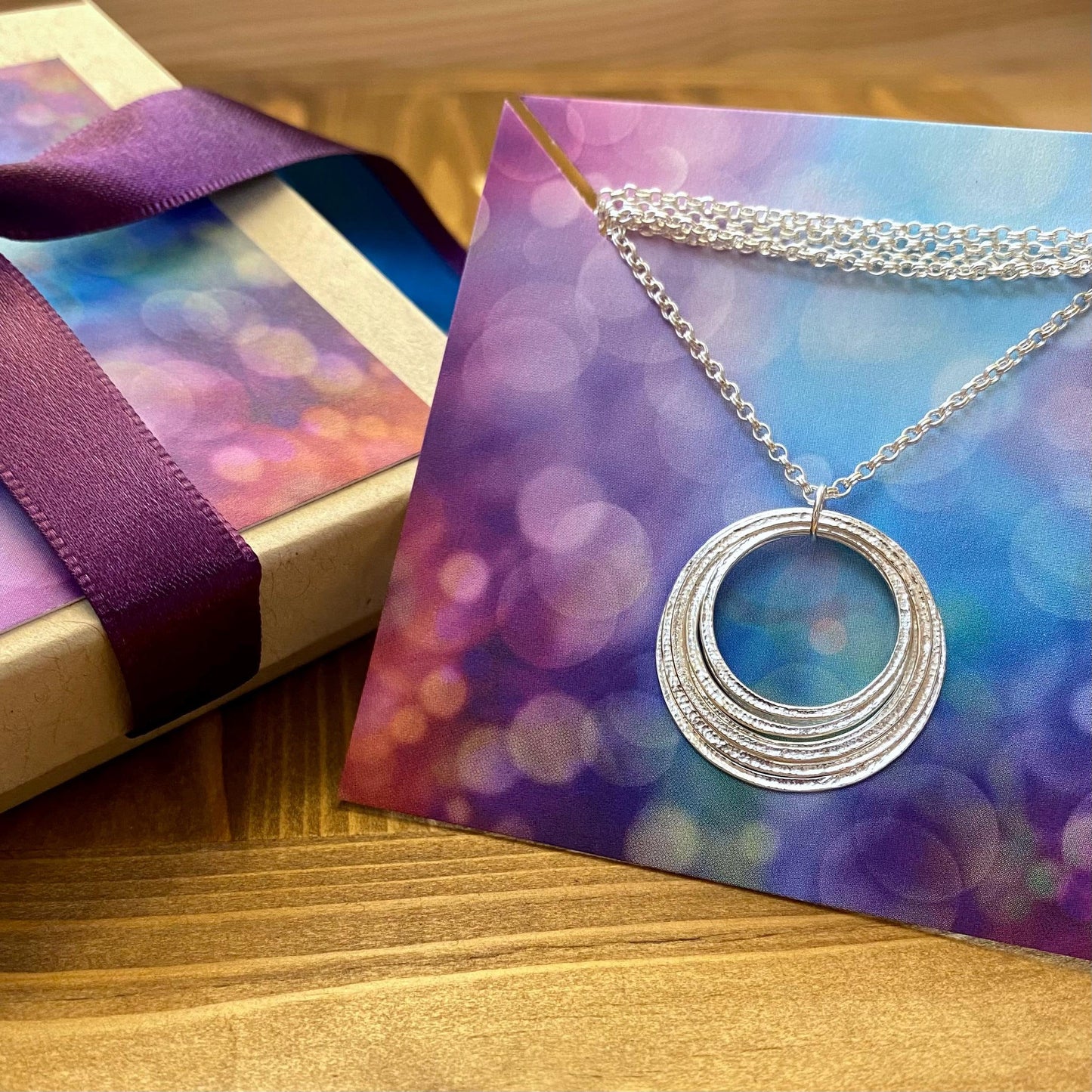 90th Birthday Gift for Woman, Sterling Silver 9 Circle 9 rings for 9 decades necklace with gift wrap