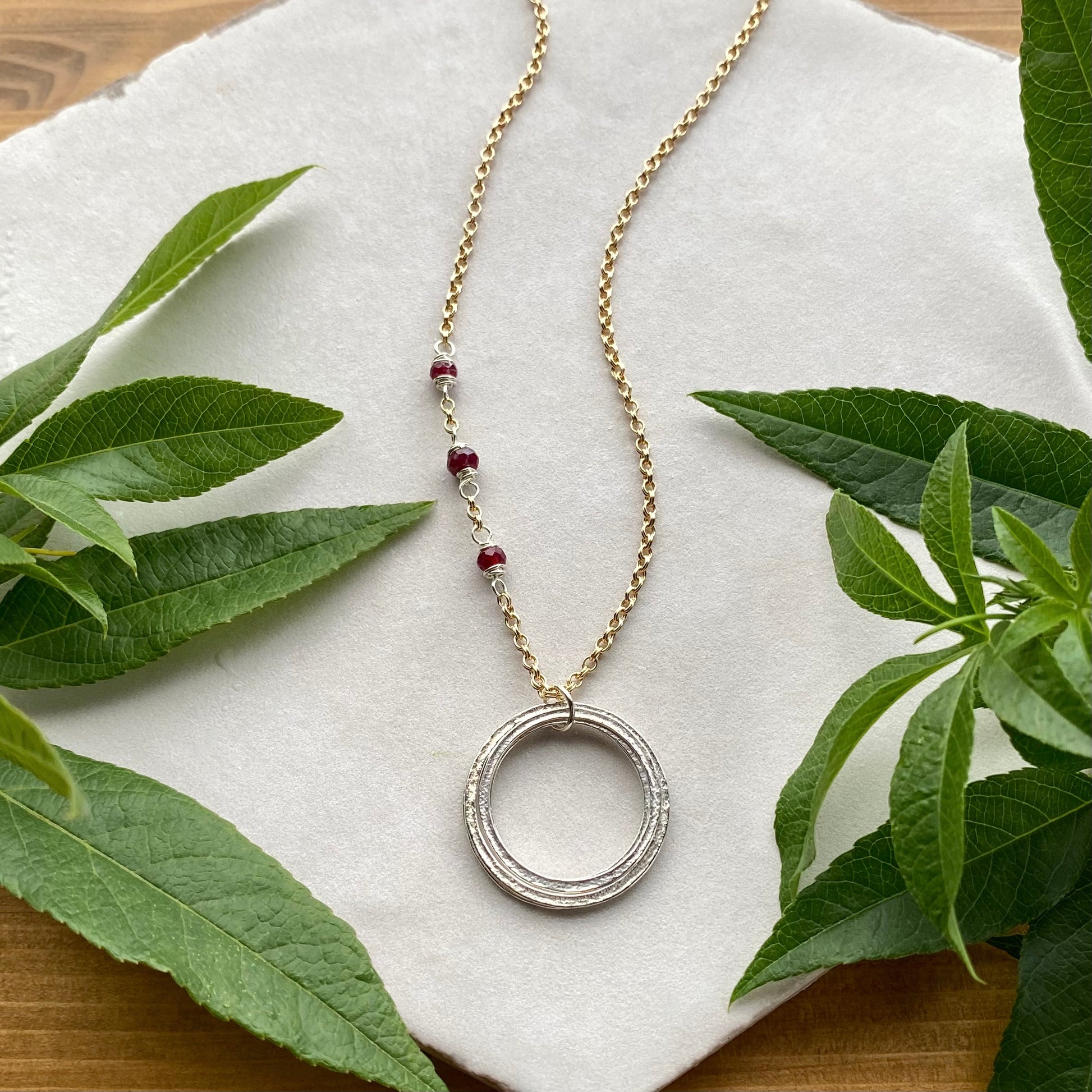 mixed metal sterling silver and gold 50th birthday birthstone necklace for woman turning fifty