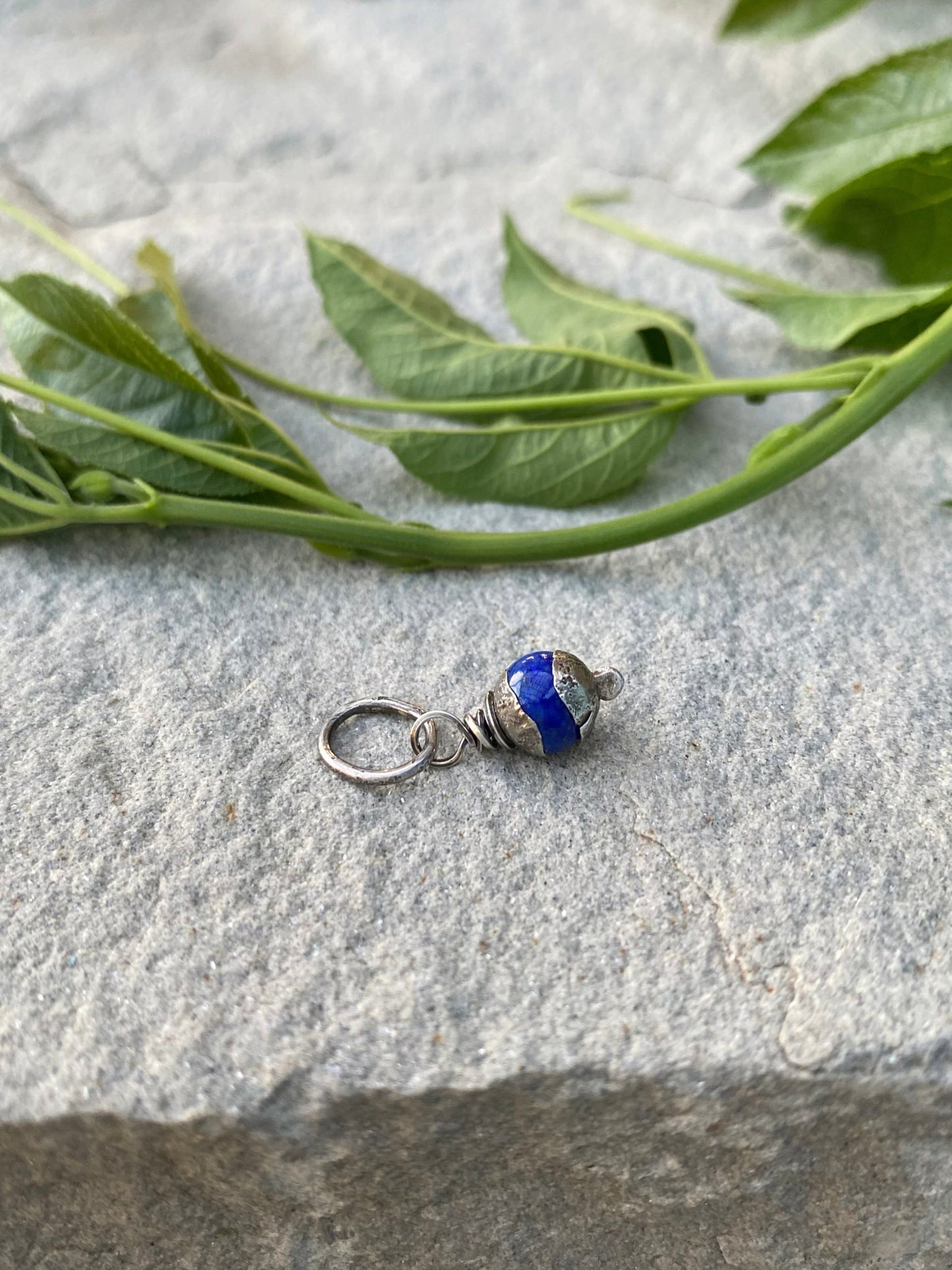 rustic sterling silver lapis charm