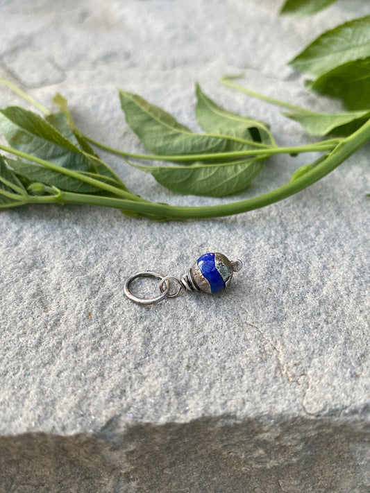 rustic sterling silver lapis charm