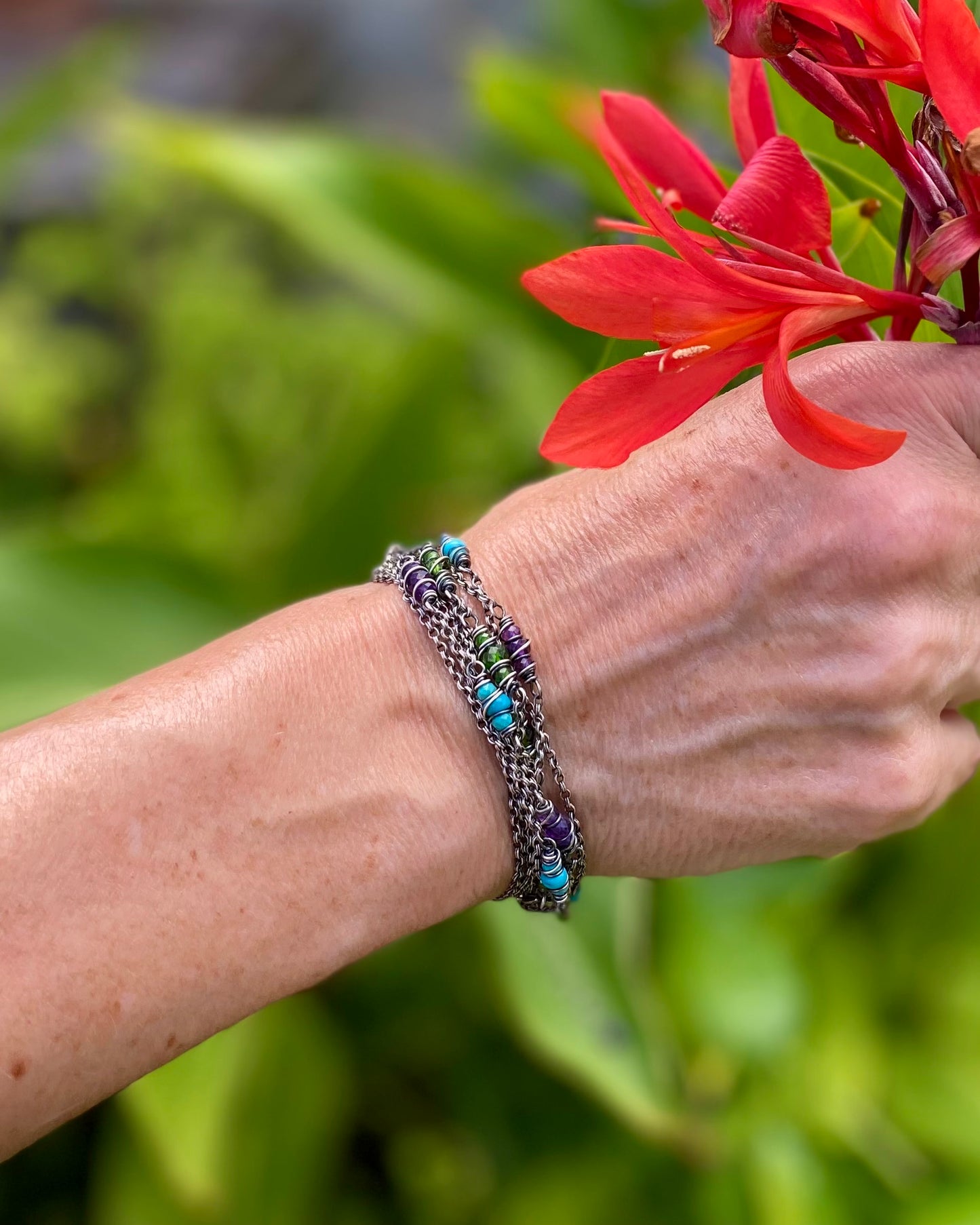 satellite chain bracelet wraps sterling silver genuine gemstones