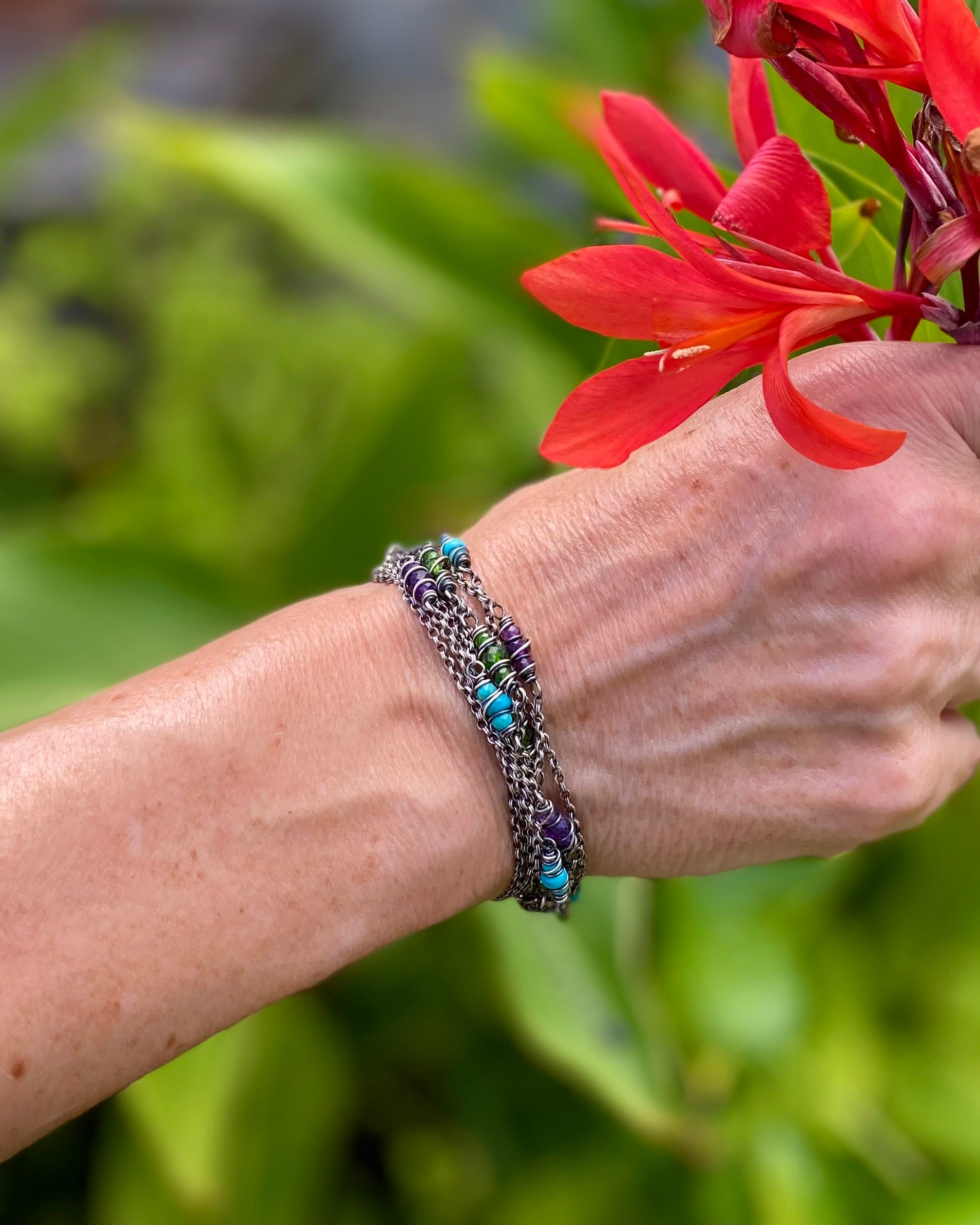 satellite chain bracelet wraps sterling silver genuine gemstones