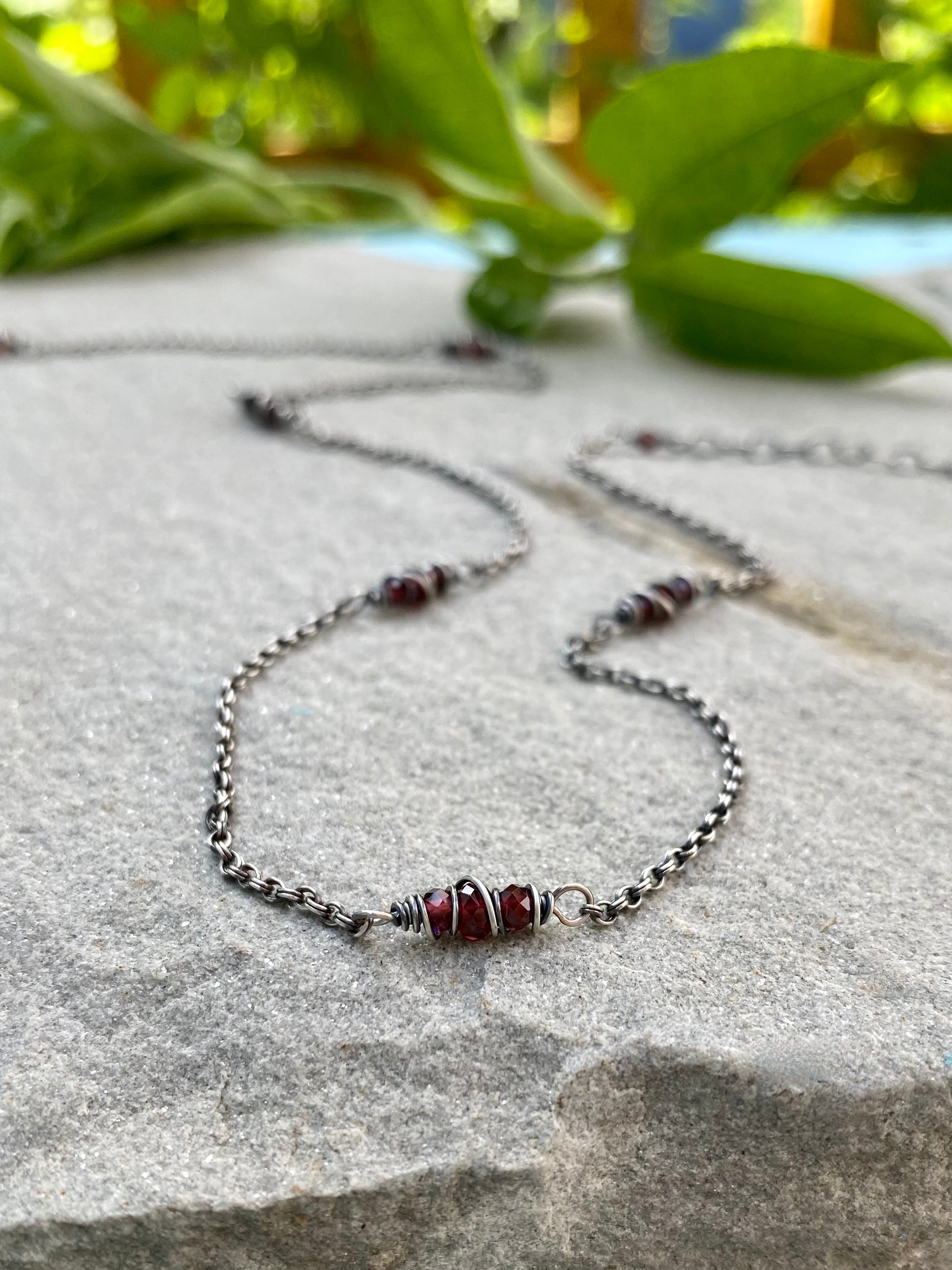 sterling silver garnet satellite chain necklace