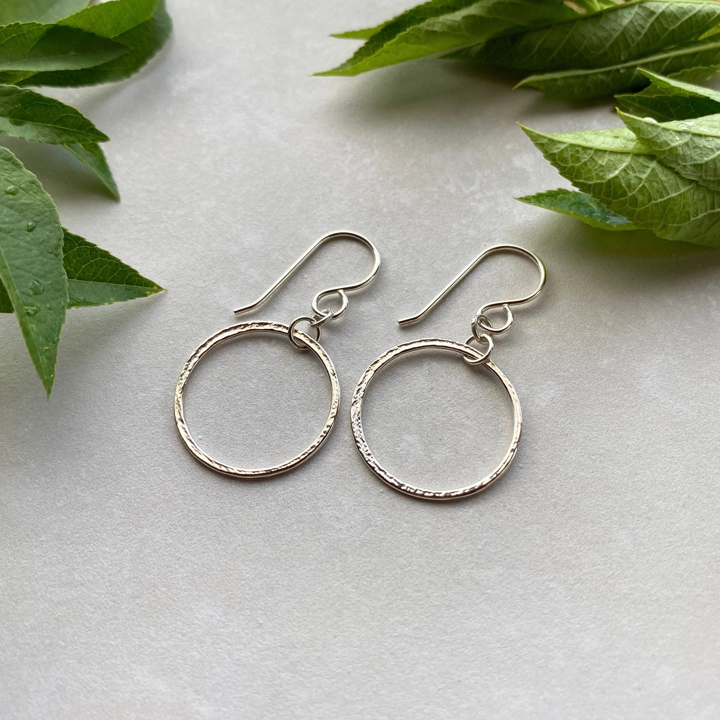 sterling silver small textured circles hoop earrings
