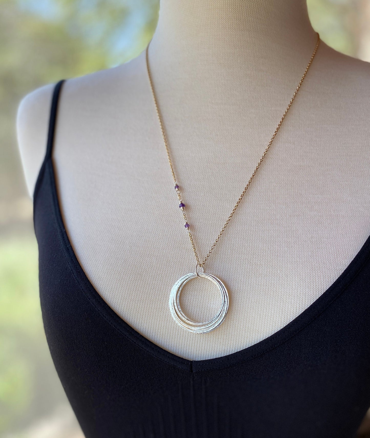 Mixed Metal Sterling Silver 7 Circle Pendant on Gold Chain