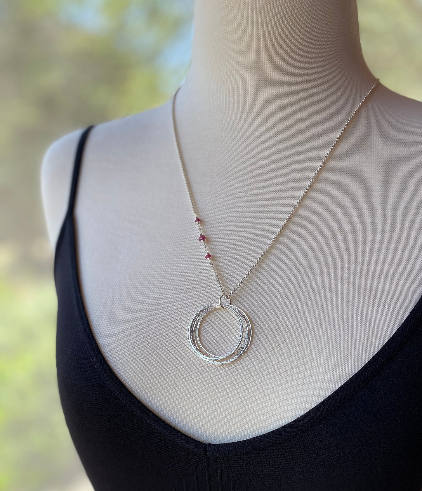 Sterling Silver 40th Birthday Necklace Gift for Woman Turning Forty with 4 rings for 4 decades with birthstones
