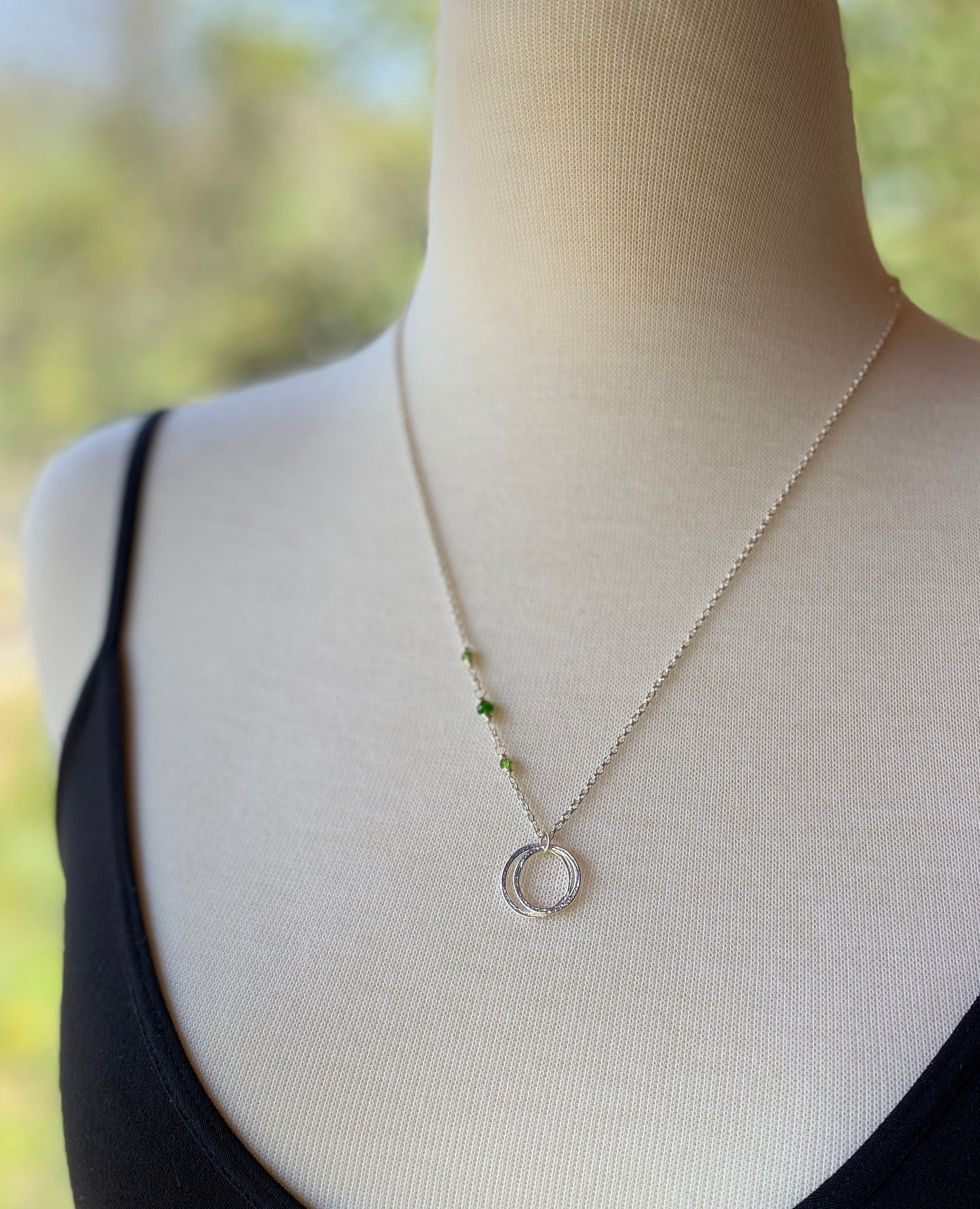 20th Birthday Minimalist Necklace with Birthstones, Sterling Silver 2 Rings for 2 Decades Milestone Jewelry, 2 Circle Necklace, Love, Unity