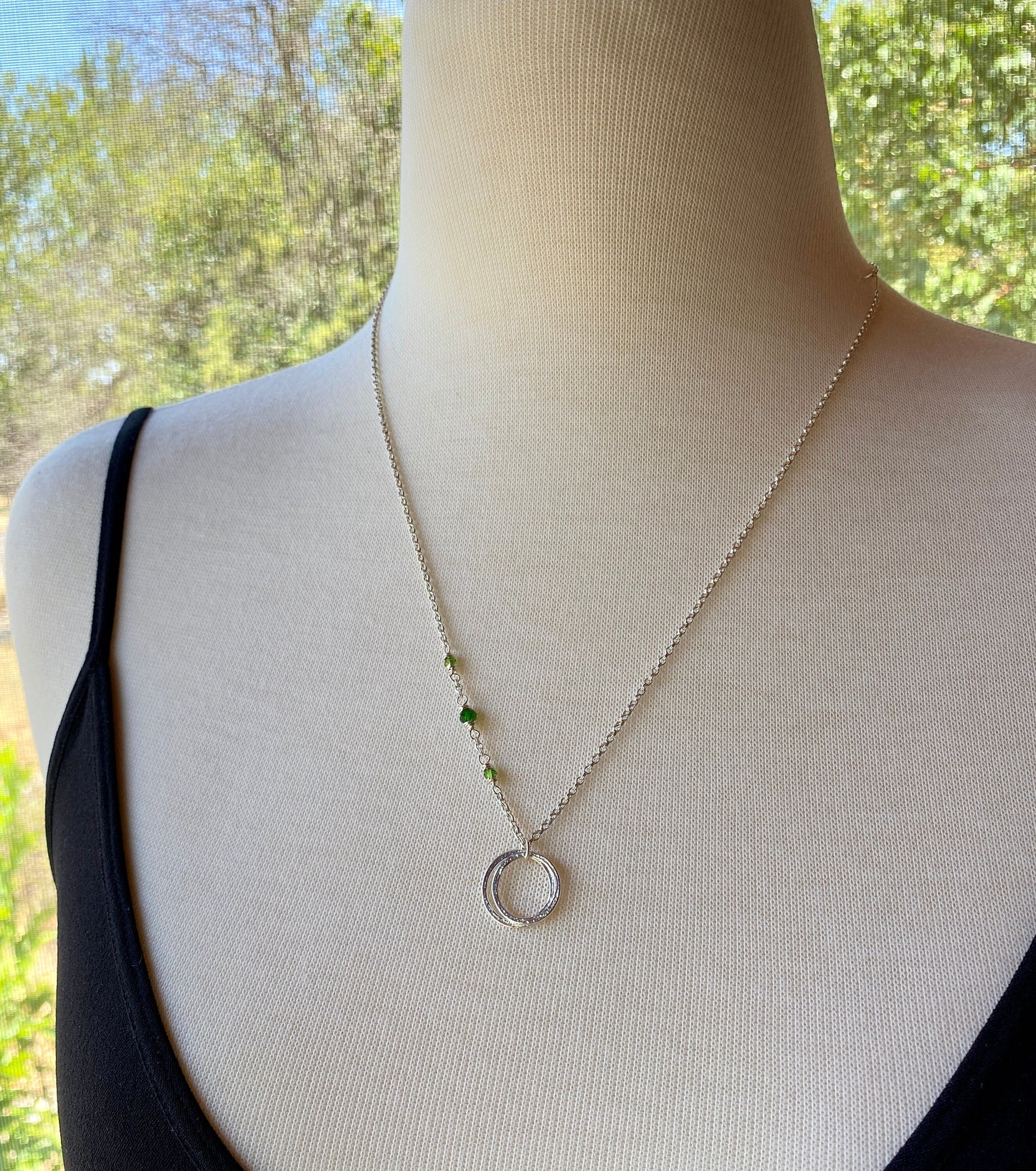 20th Birthday Minimalist Necklace with Birthstones, Sterling Silver 2 Rings for 2 Decades Milestone Jewelry, 2 Circle Necklace, Love, Unity