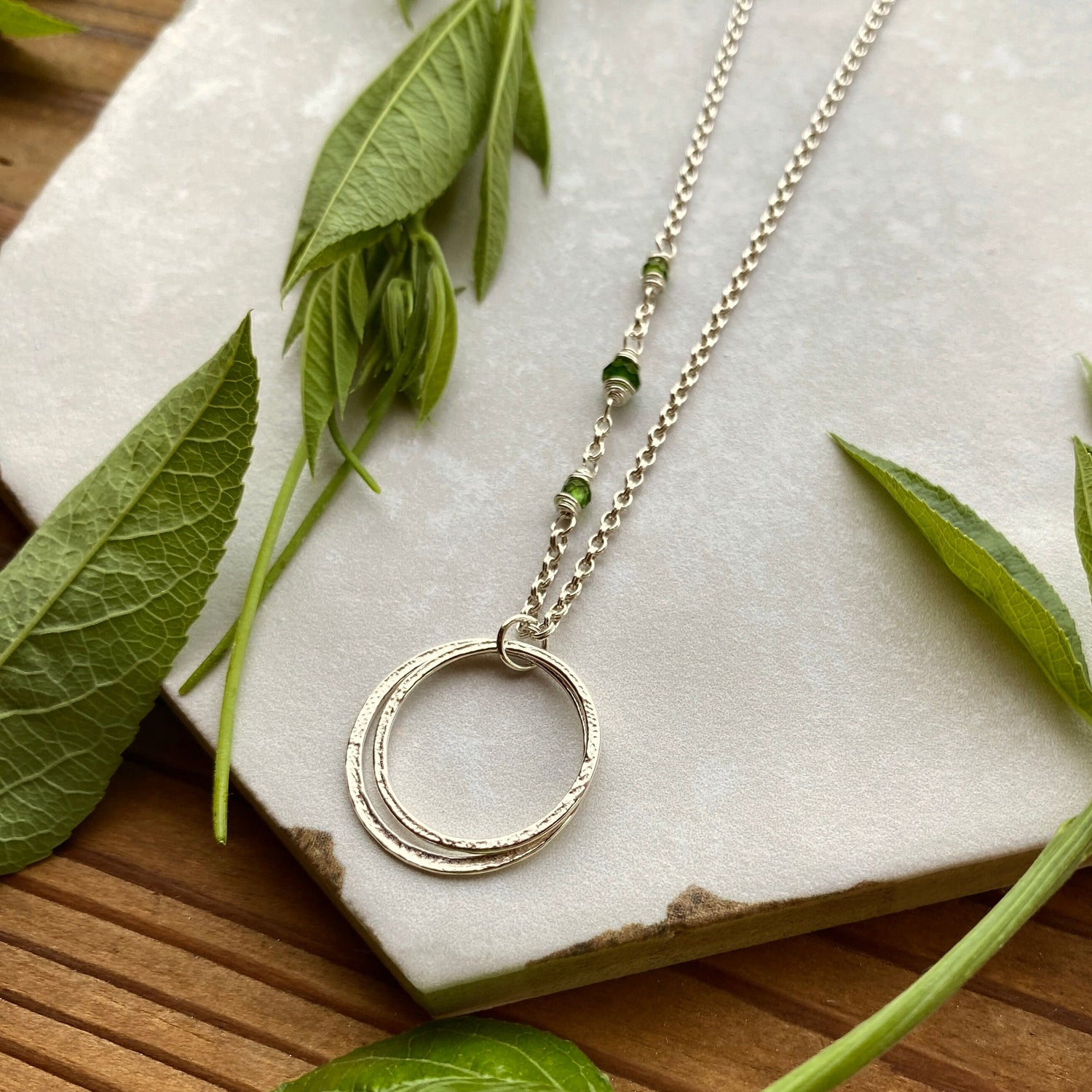 20th Milestone Mid Size Birthday Necklace with Birthstones,Sterling Silver Sparkly Circles 2 Rings for 2 Decades, 2 Friend, Sisters Love