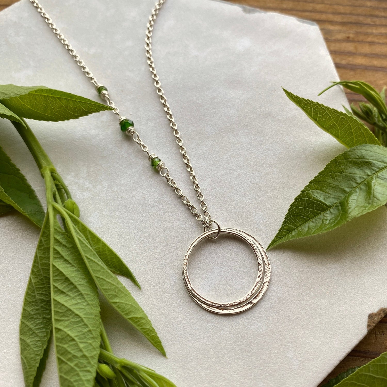 20th Milestone Mid Size Birthday Necklace with Birthstones,Sterling Silver Sparkly Circles 2 Rings for 2 Decades, 2 Friend, Sisters Love