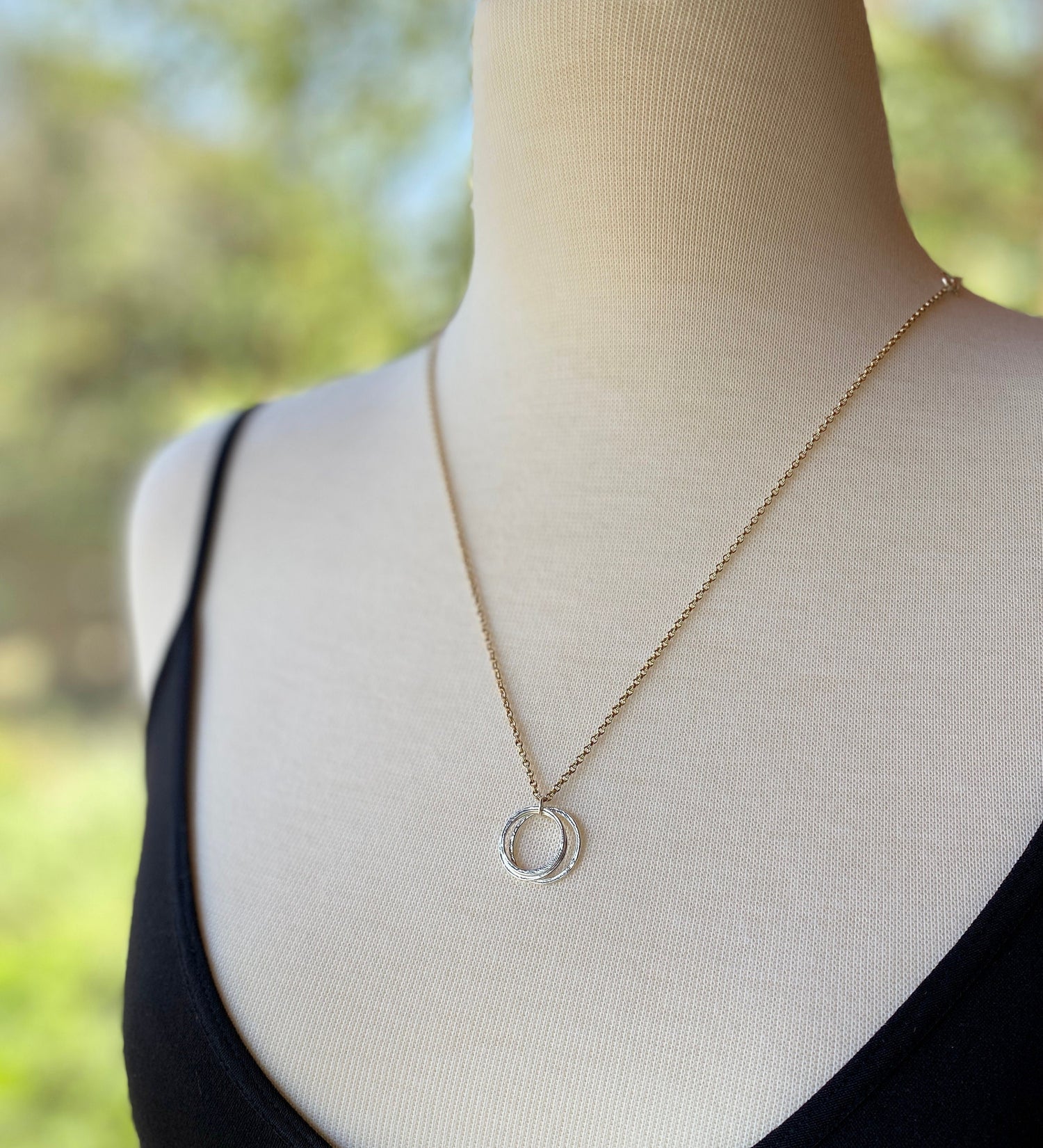 Handcrafted 30th Birthday Mixed Metal Minimalist Milestone Layered Three Circle Necklace, Perfectly Imperfect 3 Rings for 3 Decades