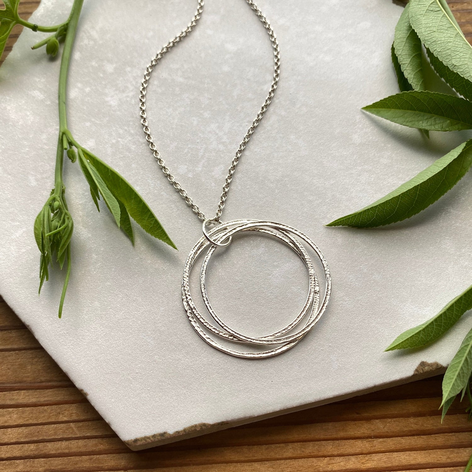 30th Birthday Milestone Necklace, Bold Sterling Silver Sparkly Circles Pendant, 3 Rings for 3 Decades, Large 3 Circle Pendant