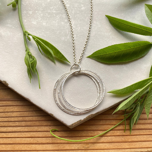 30th Birthday Milestone Necklace, Bold Sterling Silver Sparkly Circles Pendant, 3 Rings for 3 Decades, Large 3 Circle Pendant