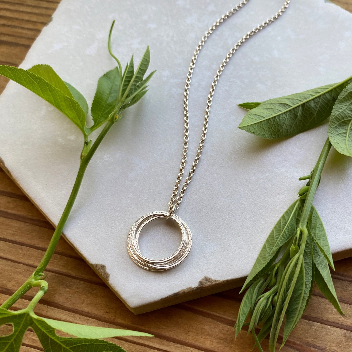 Four Circle 40th Milestone Minimalist Birthday Necklace, Sterling Silver 4 Rings for 4 Decades Handcrafted Perfectly Imperfect Pendant