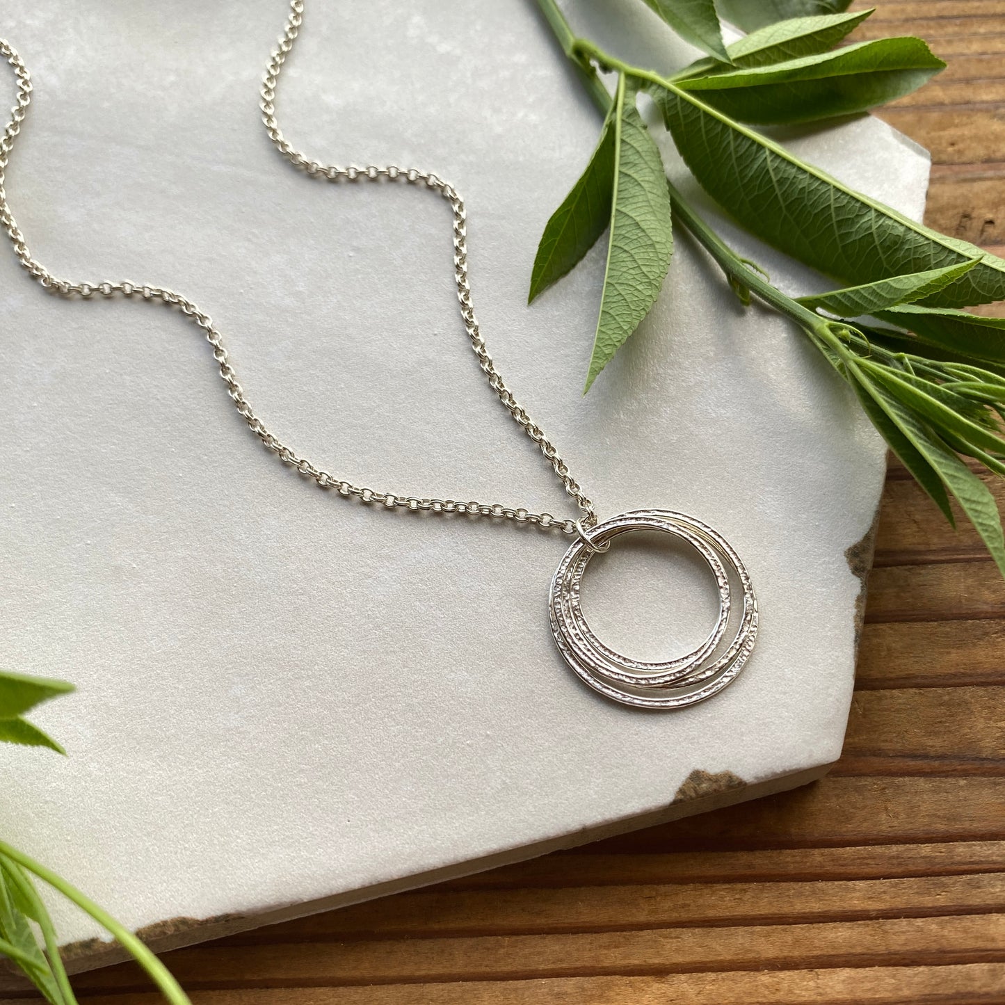 40th Milestone Birthday Necklace, Mid Size Sterling Silver 4 Rings for 4 Decades, Perfectly Imperfect Sparkly Circles Pendant