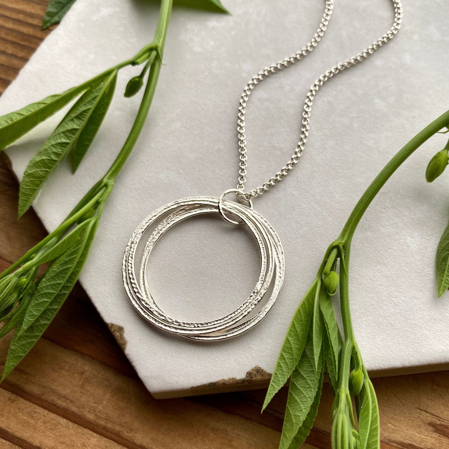 40th Birthday Milestone Necklace, Bold Sterling Silver Sparkly Circles Pendant, 4 Rings for 4 Decades, Large 4 Circle Pendant