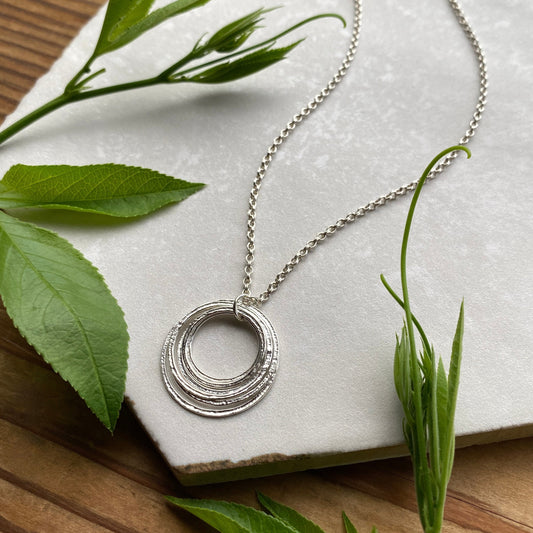 Six Circle 60th Minimalist Milestone Birthday Necklace, Sterling Silver 6 Rings for 6 Decades Handcrafted Perfectly Imperfect Circle Pendant