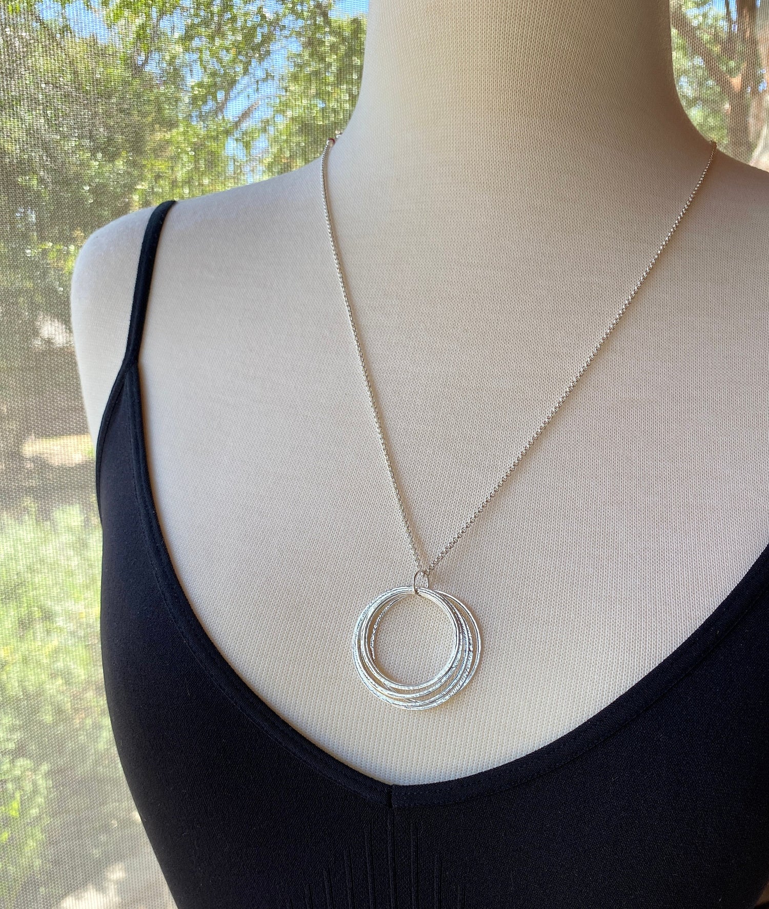 60th Birthday Milestone Necklace, Bold Sterling Silver Handcrafted Sparkly Circles Pendant, 6 Rings for 6 Decades, Large Six Circle Pendant