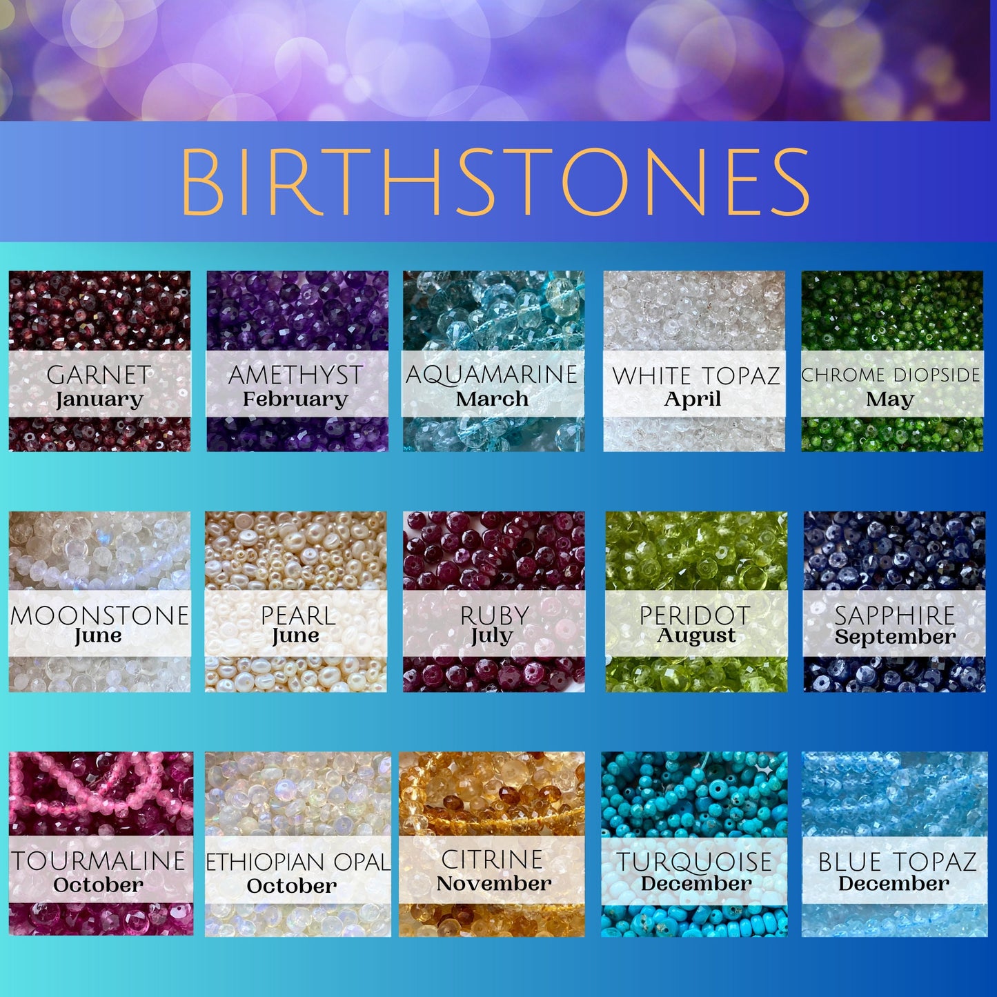 Birthstone Gemstones for Milestone Necklaces from Amy Friend Jewelry.