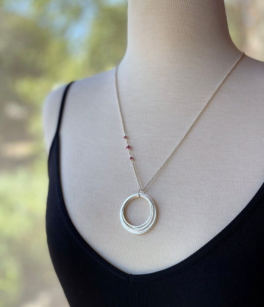 Large 8 Circle 80th Birthday Milestone Necklace - Sterling Silver Eight Rings for 8 Decades Sparkly Circles Pendant on Elegant Chain with Birthstone Gemstones - Handcrafted Unique Meaningful Jewelry Gift for Eightieth Birthdays