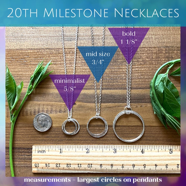 20th Milestone Mid Size Birthday Necklace with Birthstones,Sterling Silver Sparkly Circles 2 Rings for 2 Decades, 2 Friend, Sisters Love