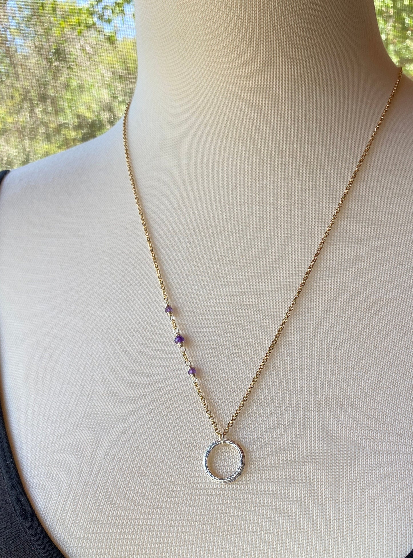 20th Mixed Metal Minimalist Milestone Birthday Necklace with Birthstones, 2 Rings for 2 Decades Sparkly 2 Circles Necklace, Friendship
