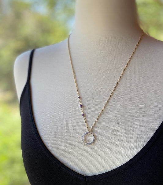30th Mixed Metal Minimalist Milestone Birthday Necklace with Birthstones, 3 Rings for 3 Decades Sparkly 3 Circles Necklace, 3 Friends