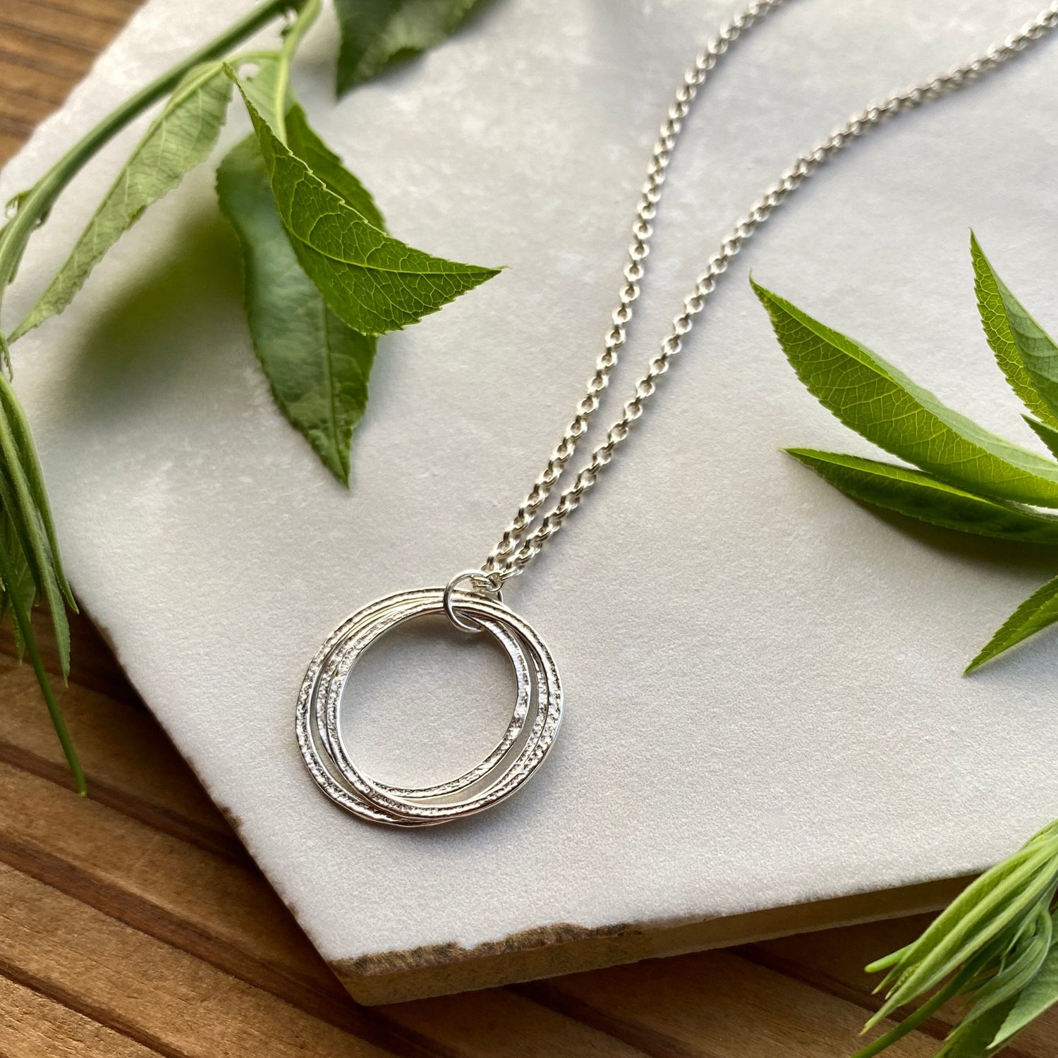 30th Milestone Birthday Necklace, Mid Size Sterling Silver 3 Rings for 3 Decades, Perfectly Imperfect Sparkly Circles Pendant