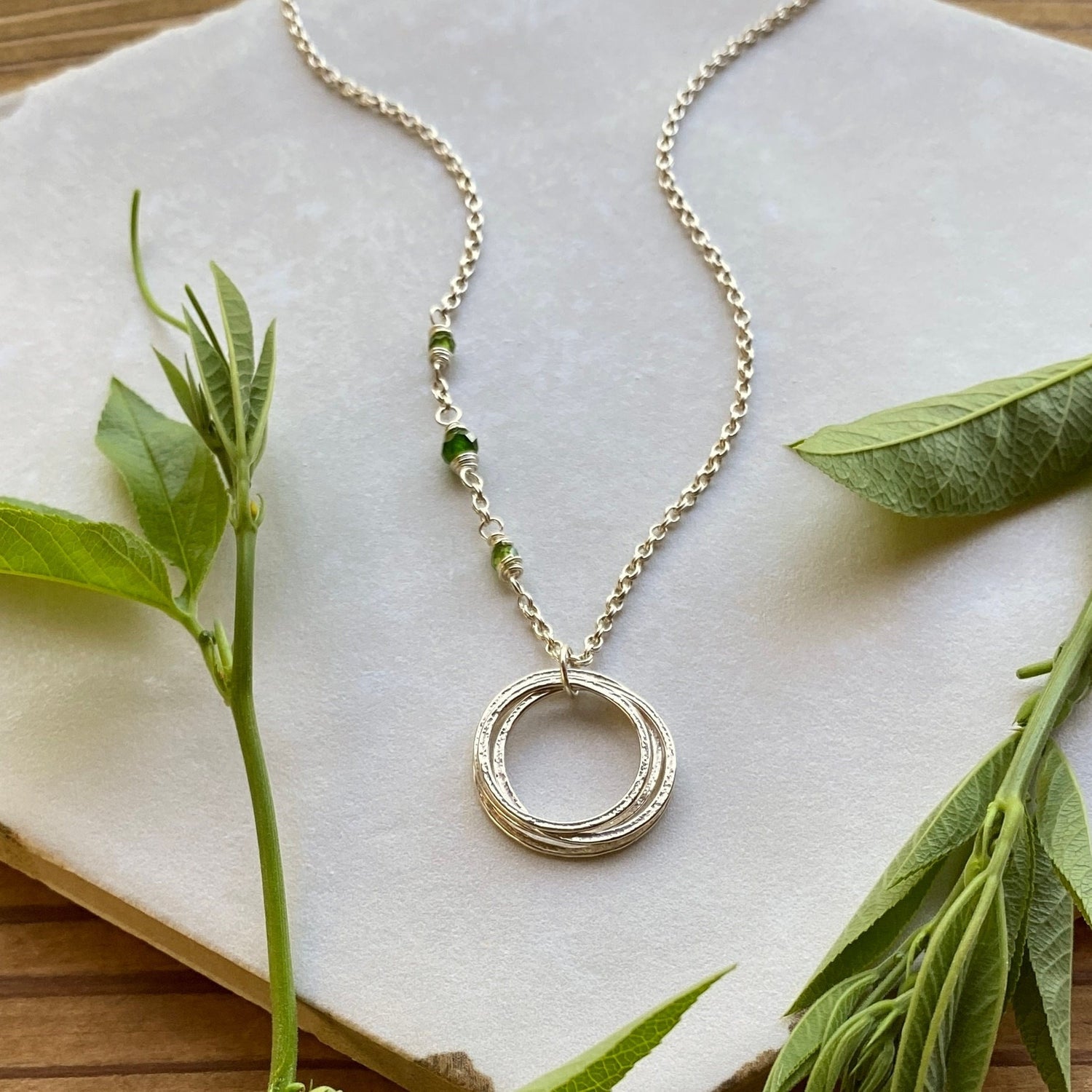 40th Birthday Birthstone Minimalist Necklace, Handcrafted Sterling Silver Four Circle Pendant, 4 Rings for 4 Decades, 40th Birthday Ideas