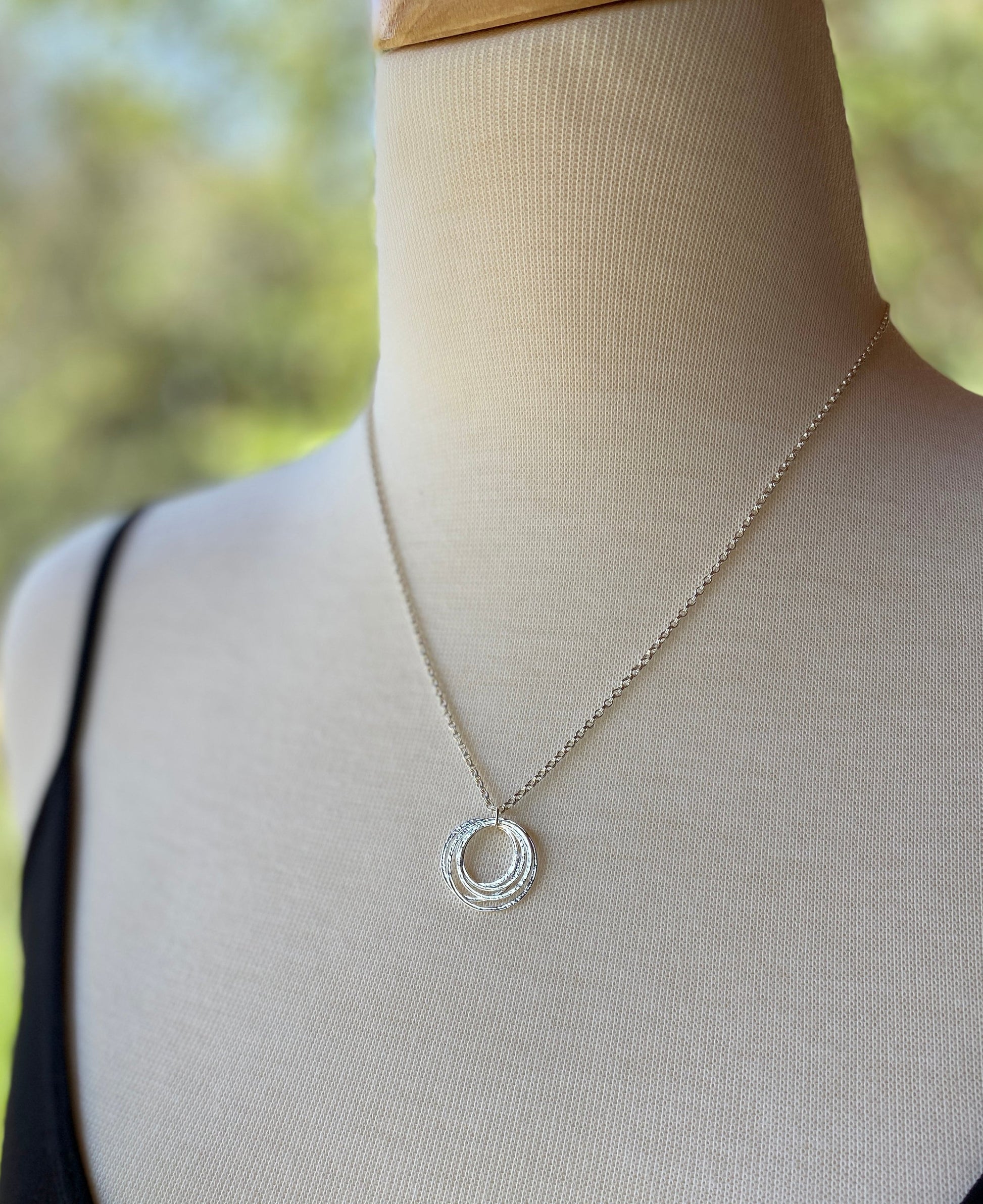 Five Circle 50th Minimalist Milestone Birthday Necklace, Sterling Silver 5 Rings for 5 Decades Handcrafted Perfectly Imperfect Pendant