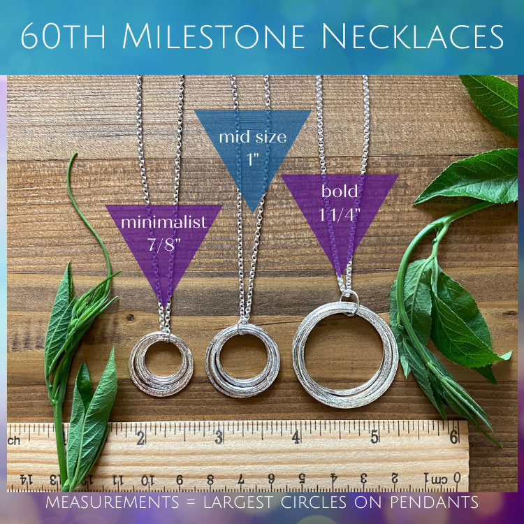 60th Birthday Milestone Necklace, Bold Sterling Silver Handcrafted Sparkly Circles Pendant, 6 Rings for 6 Decades, Large Six Circle Pendant